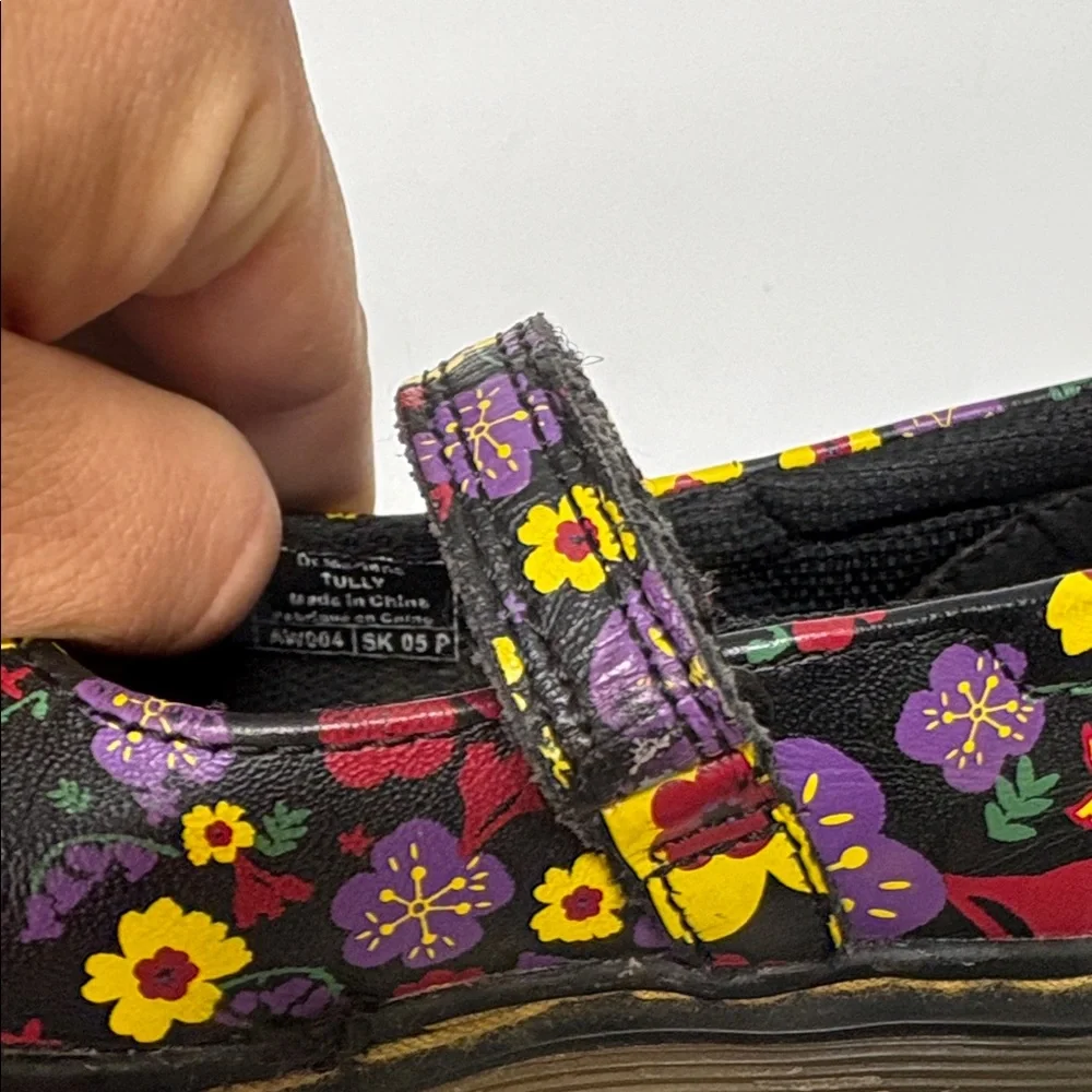 Dr. Martens Black Floral Mary Jane Hook-and-Loop Shoes